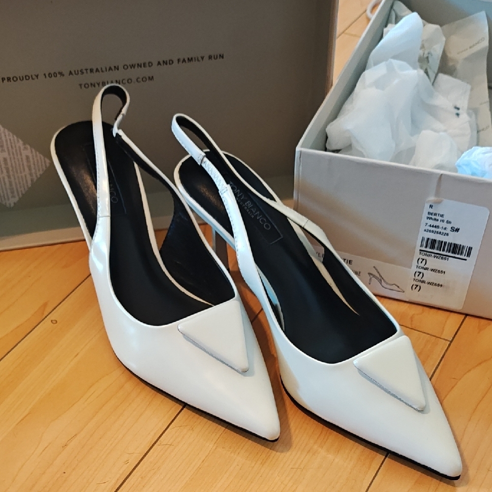 Tony Bianco White Slingback Heels